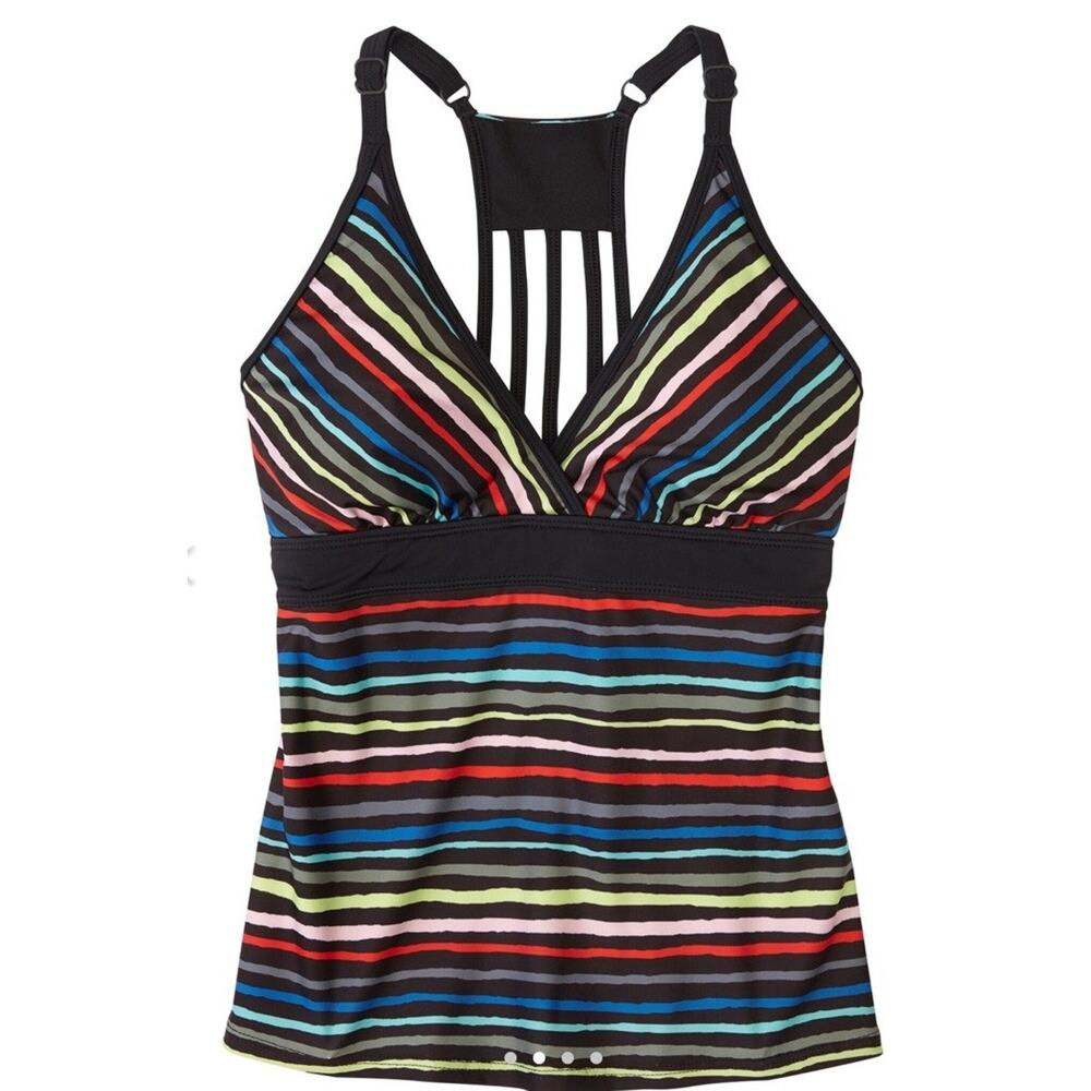 Title Nine Black Tide Tankini Tank Swim Top Wavy Stripe Shelf Bra SMALL S